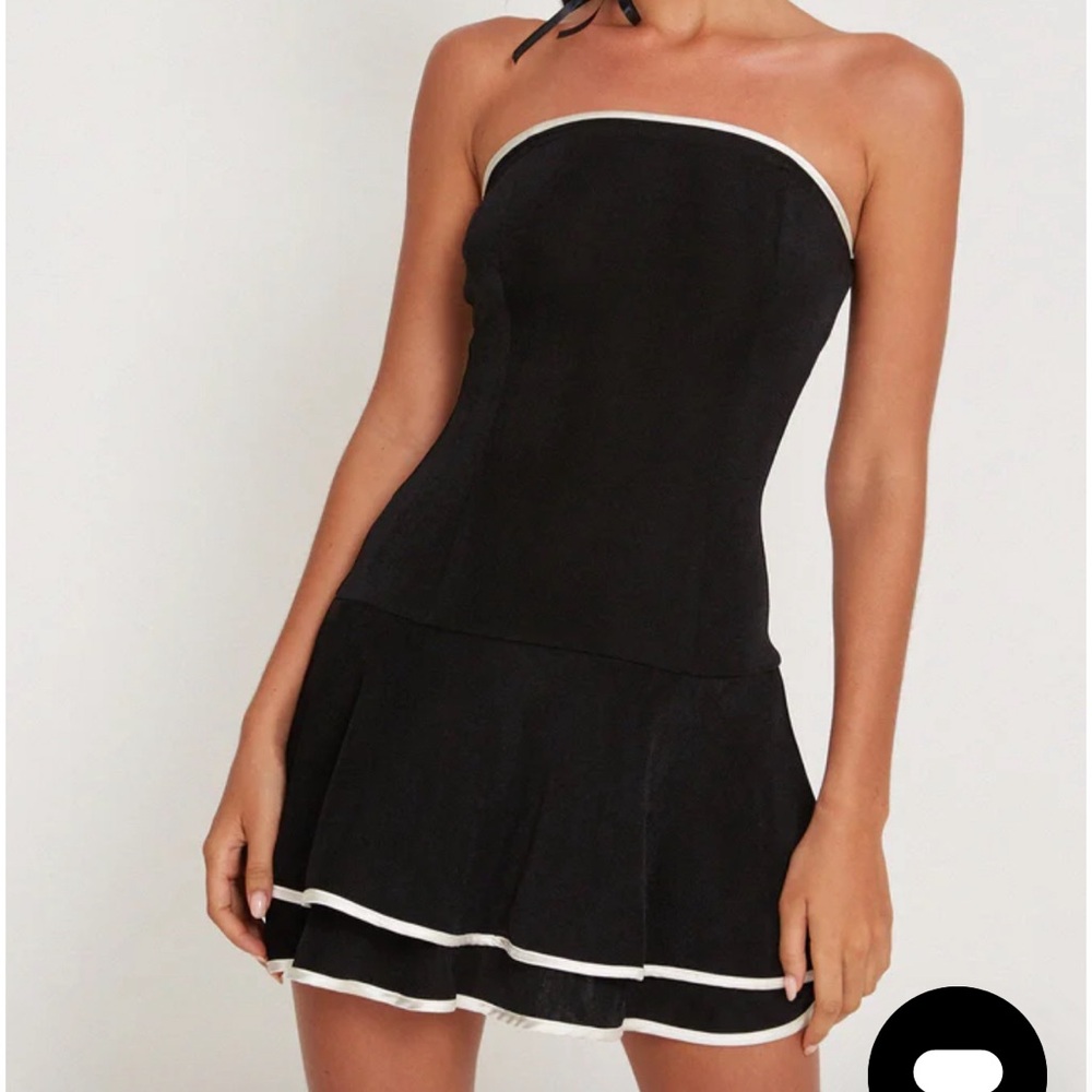 Motel Rocks Samira Bandeau Mini Dress in Black with Ivory Binding